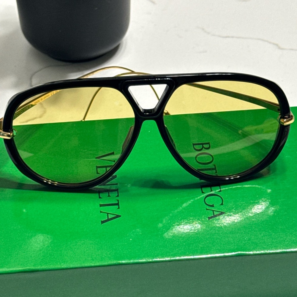 Bottega Veneta Black and Gold Aviator Sunglasses